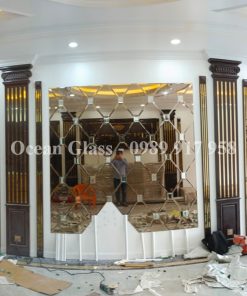Gương ghép, gương dán tường, gương Bỉ màu trà, gương mẫu tổ ong Bỉ trà mắt trắng