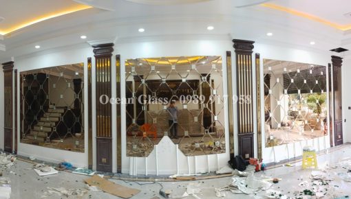 Gương ghép, gương dán tường, gương Bỉ màu trà, gương mẫu tổ ong Bỉ trà mắt trắng